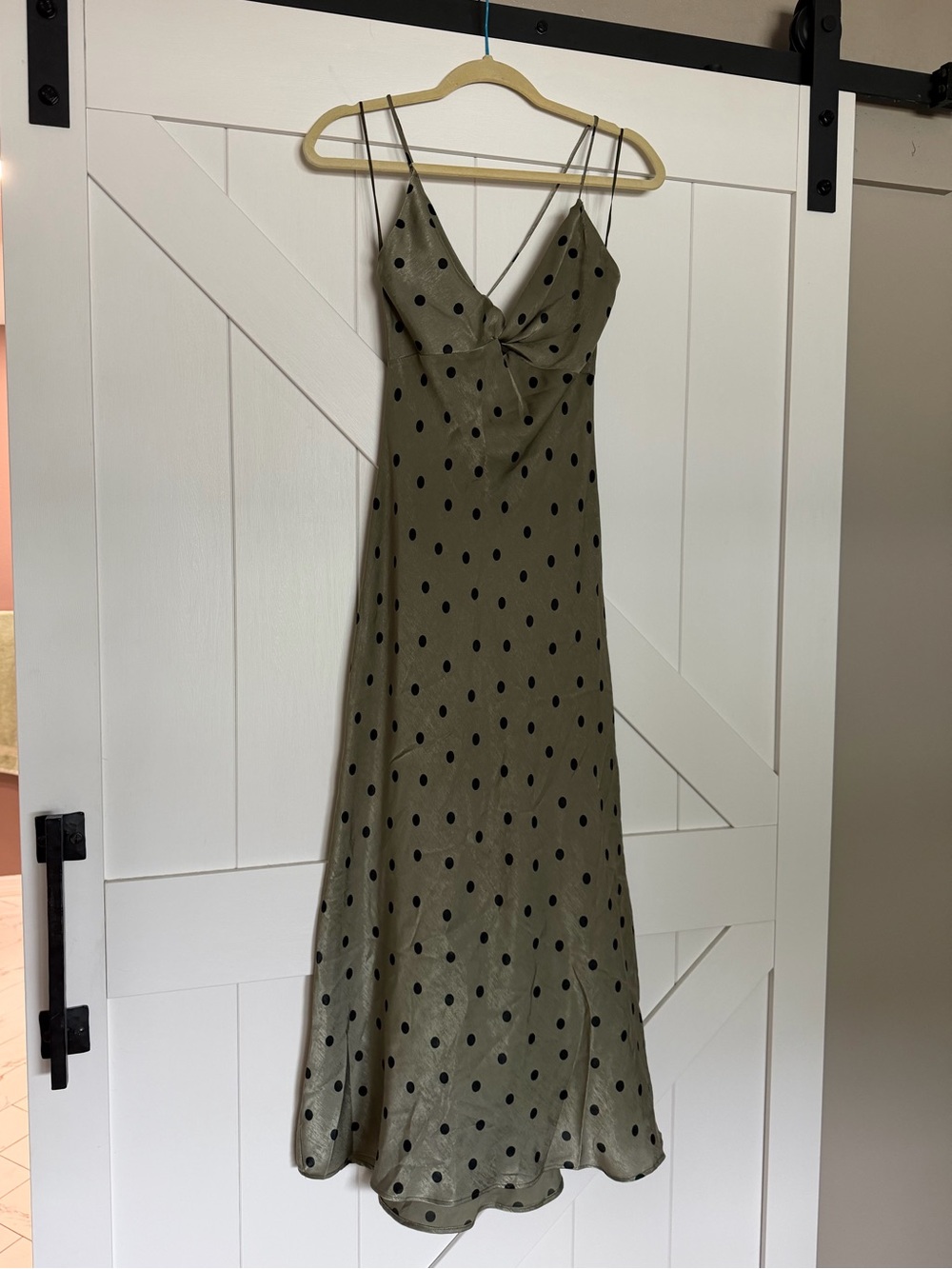 Zara Olive Green Polka Dot Midi Slip Dress